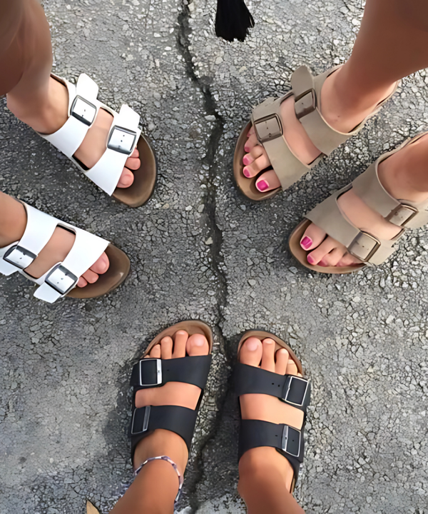 Friends wearing cork sandals