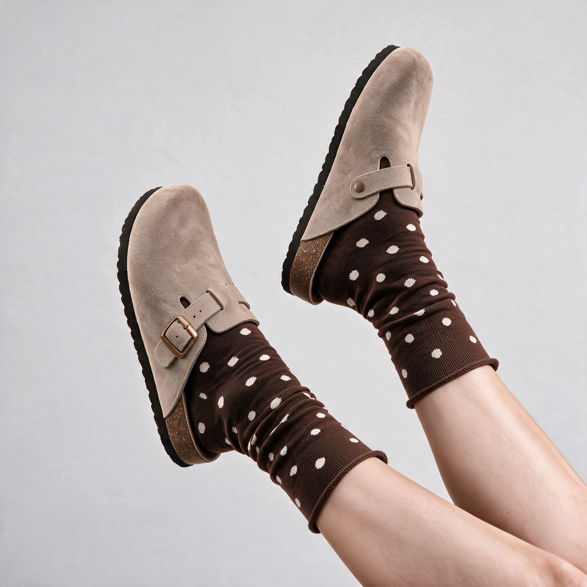 Staple Socks in Polka Dot Cocoa, styled